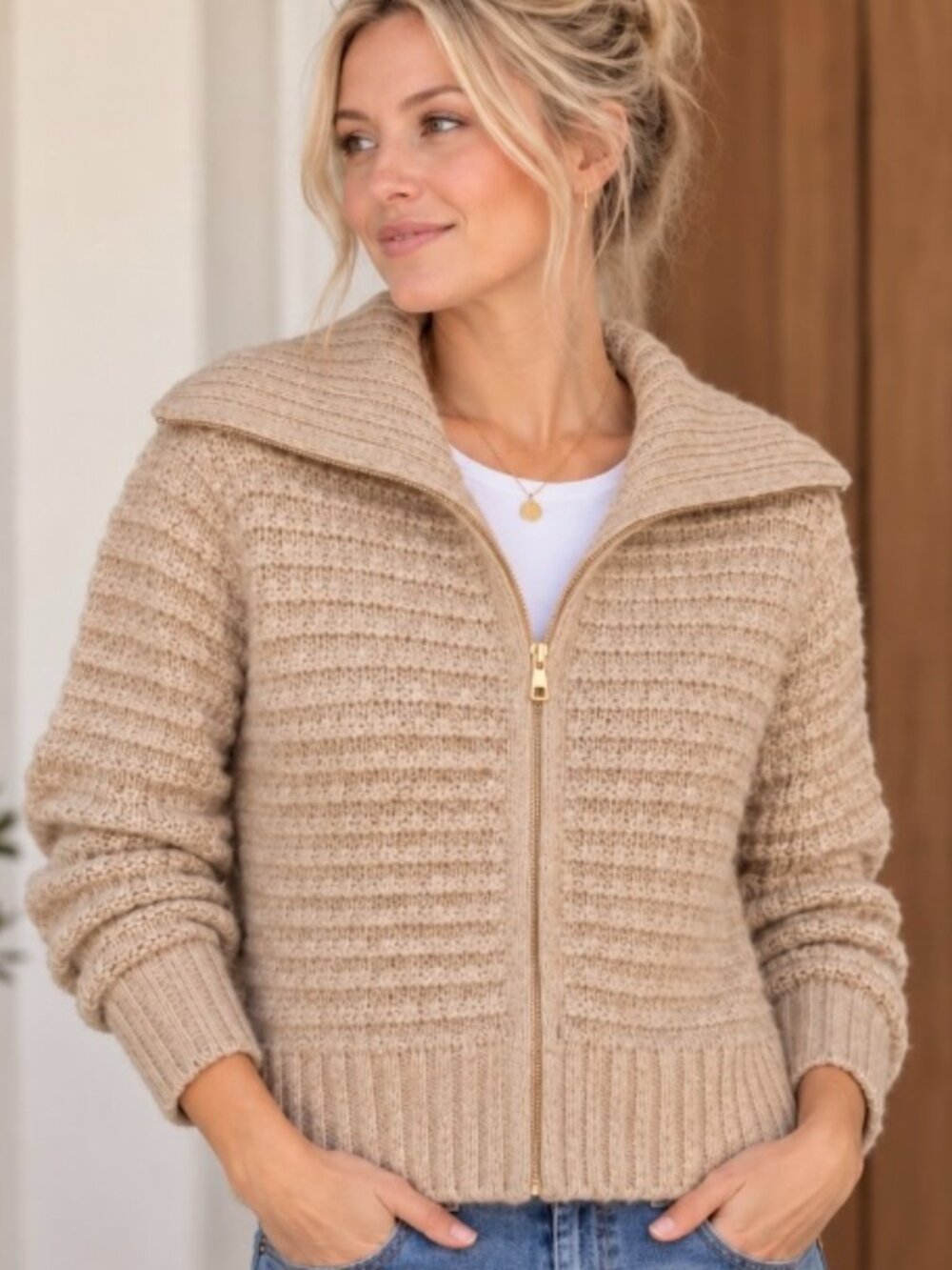 Joie women's knit sweater/cardigan S zip cozy casual